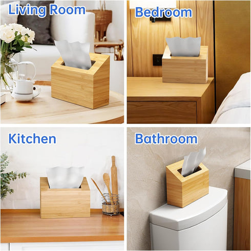 NiHome Hand Towel Box Cover for Kleenex, Natural Bamboo Tissue Box Cover for Home, Office, Bathroom Decor, Fits