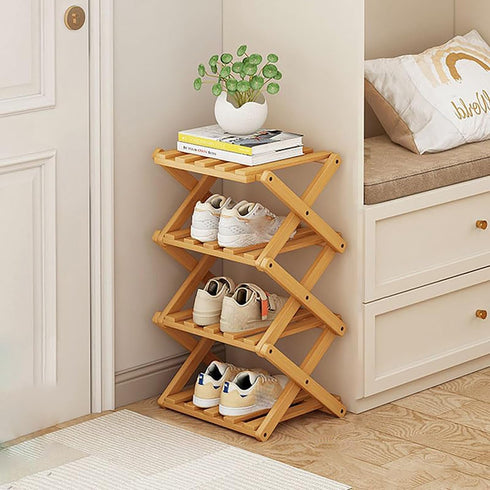 Vertical Shoe Rack Small, 4 Tier Portable Folding Shoe Storage Rack, Without