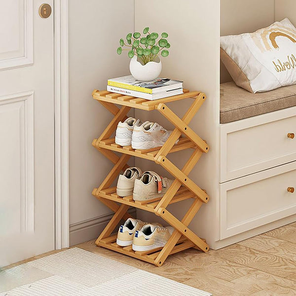 Vertical Shoe Rack Small, 4 Tier Portable Folding Shoe Storage Rack, Without