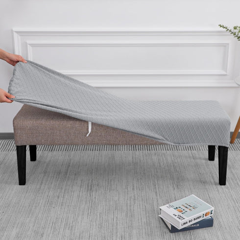(S2-Silver SPRINGRICO Stretch Dining Bench Cover, Removable Bench Slipcover Washable Bench Seat Protector Rectangle