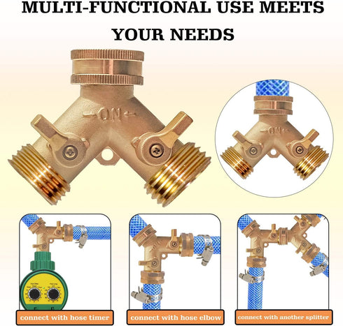Xiny Tool Hose Splitter, Heavy Duty 2 Way Garden Hose Y Splitter with 2 Valves and Rubber Washers