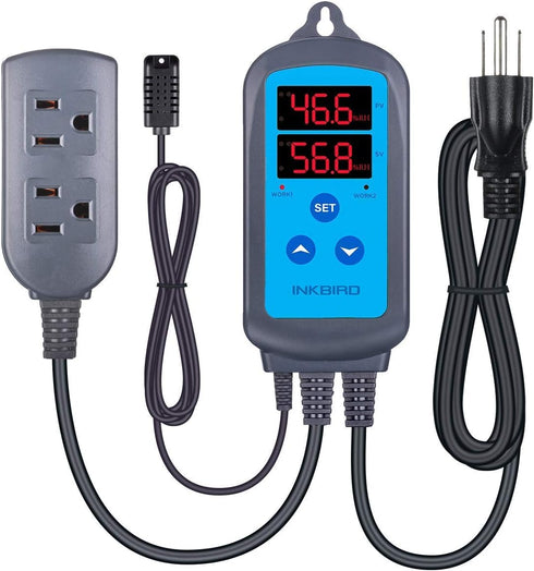 Inkbird IHC200 Humidity Controller, Pre Wired Outlet for Dual Stage Humidifier and Dehumidifier