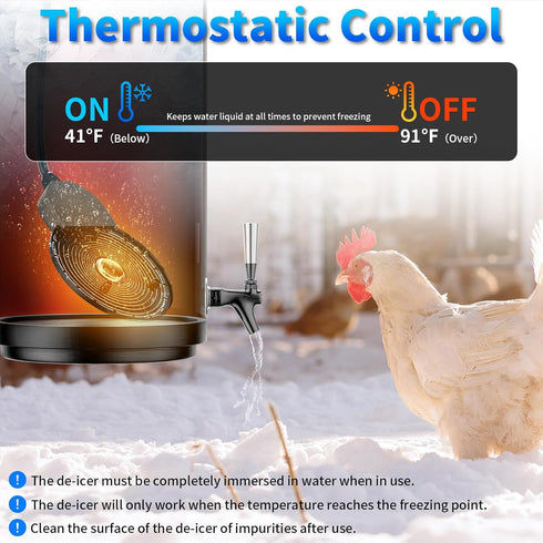 Brbecon 500Watt Submergible Chicken Waterer Heater, Thermostatic Control Heated Chicken Waterer Deicer, Aluminum