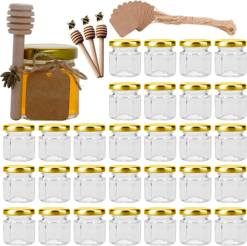 Woaiwo-q 30 Pack 1.5 oz Mini Honey Jars,Hexagon Mini Glass Honey Jars with