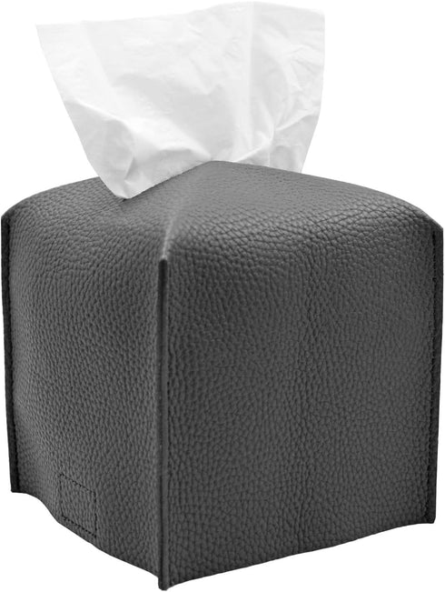 Livelab Square Tissue Box Cover, Decorative PU Leather Holder for Bathroom, Vanity, Night Stand, Desk, Dark Gray