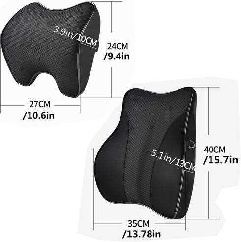 Lumbar Support and Car Neck Pillow for Office Chair and Car Seat Softness Memory Foam Erognomic Seat Cushion