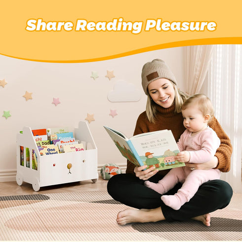 Jomzuci 4 Wooden Kids Bookshelf Bookcase, Toddler Montessori Bookshelf, Nursery Book Shelves with Adjustable Dividers