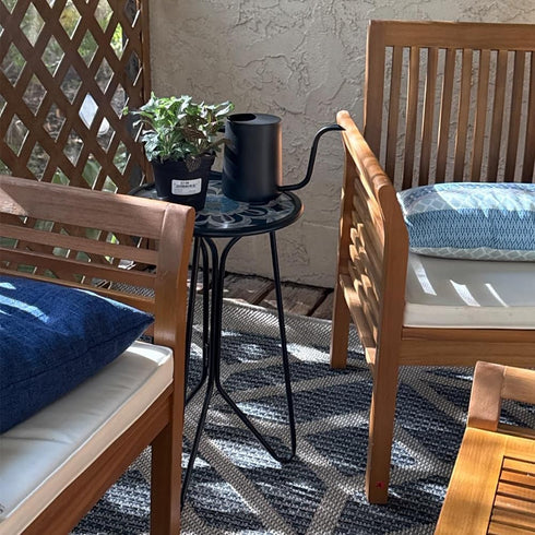 Table,12" LIFFY Outdoor Side Indoor Small Round Glass Tabletop Accent Table with Metal Frame, Home Decorative Plant