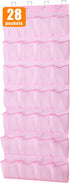 MISSLO Kids Over the Door Shoe Organizer, Pink Hanging Rack with 28 Pockets for Baby Toddler Room Decor