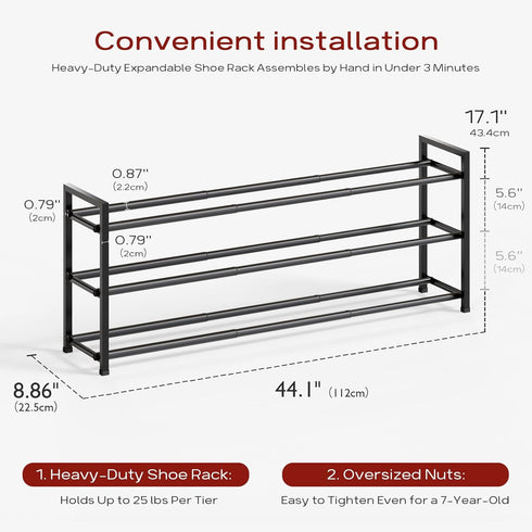 3-Tier Closet, 18"-44" 15-18 Bumusty Long Expandable Shoe Rack for Adjustable Shoe Rack for Entryway, Pairs Large Shoe