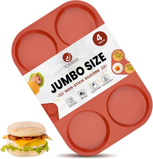 JOERSH Silicone Egg Mold, Jumbo Size Muffin Top Pan, Non-Stick Round Molds for Breakfast Sandwiches