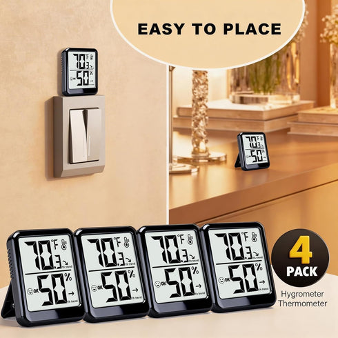4-Pack Room Thermometer Indoor Hygrometer, Small Digital Temperature and Humidity Monitor Sensor, Temperature Humidity