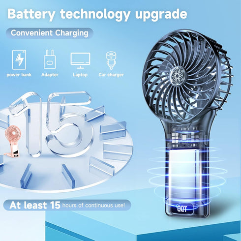 Mini Handheld Fan, 4 Speed Adjustable USB Rechargeable Fan with Mirror, Max 20 Hrs for Travel Office Outdoor, Pink