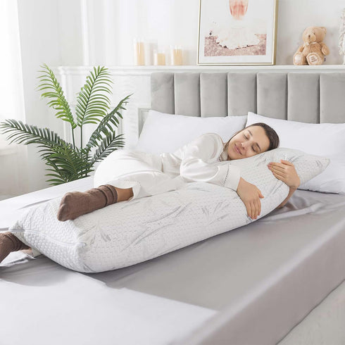 WhatsBedding Memory Foam Body Pillow for Adults with Zipperd Rayon Derived from Bamboo Cover, Breathable Long Pillow