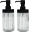 Ribbed Hand Glass Soap Dispenser Set of 2, Wide-Mouthed Glass Soap Bottles with Matte Black Pump for Bathroom & Kitchen