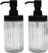 Ribbed Hand Glass Soap Dispenser Set of 2, Wide-Mouthed Glass Soap Bottles with Matte Black Pump for Bathroom & Kitchen