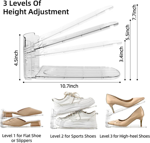 12 Pack Closet Shoe Slots Organizer Adjustable Level Shoe Stacker Holder Storage Space Saving Sneakers Display Tray