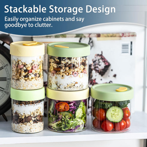 22oz 16 oz (8PCS) Overnight Oats Containers with Lids, & Glass Jars with Airtight Lids, Wide Mouth Overnight Oats Jar