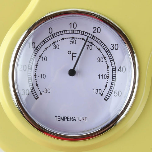 Lily's Home Retro Kitchen Wall Clock with Thermometer and 60-Minute Timer, Yellow (9.5 in x 13.3 in)