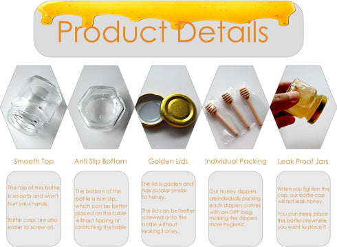 20 Pack Adabocute Mini Honey Jars with Dipper - Perfect for Baby Shower Favors and Wedding Favors - Includes Bee