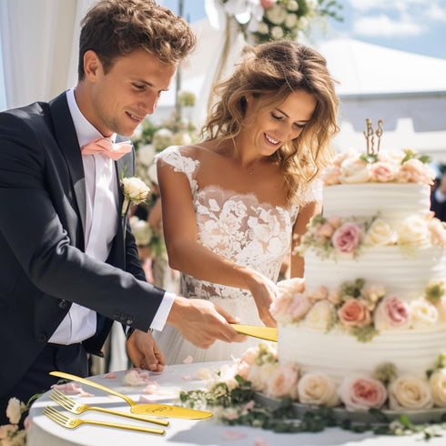 Wedding Cake Cutting Set, Gold Knife and Server Set for Birthday and Bridal Shower Gifts