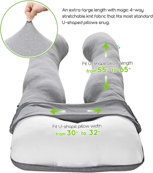 COSMOPLUS Pregnancy Pillow Cover, U Shaped Full Body Pillow Case for Maternity, Stretchy Cool Breathable Jersey Fabric,