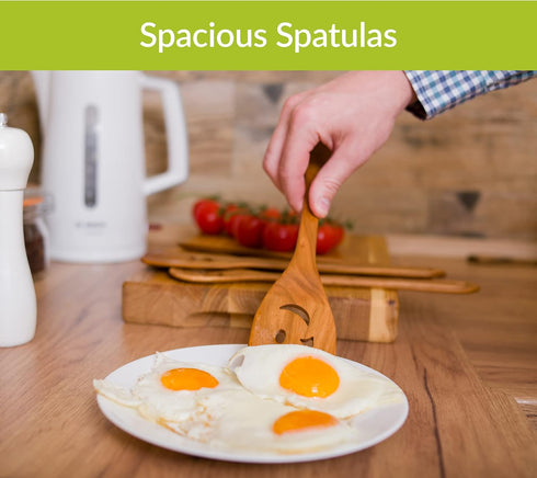 MFC 5-Piece Wooden Cooking Spoons Set, Natural Cherry Wood Kitchen Utensils with Smiley Faces for Cooking