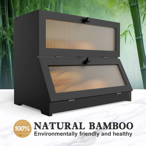 Countertop, LOHASOK Bamboo Bread Box for Kitchen Double Layer Large Bread Storage Container for Homemade Bread