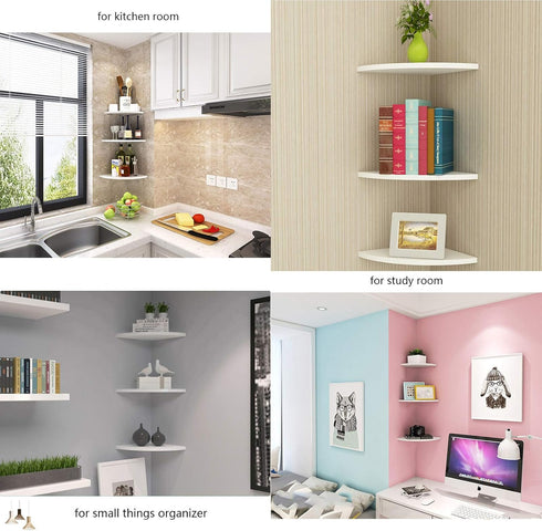 SISI 11 Inch Set 2 of Corner Wall Mounted Floating Shelf White,for Kitchen Room ,Living Room,Bathroom and Any Wall