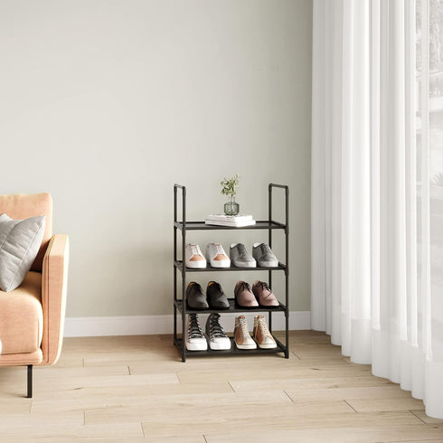 Yegazte 4-Tier Closet Upgrade Stackable Small Shoe Rack, Shoe Shelf Storage Organizer with Handle for Entryway, Hallway