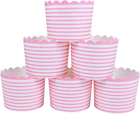 Webake Full Size Paper Baking Cups, 6oz Pink Cupcake Liners for Cupcake Bath Bomb, Set of 25 (Pink Stripe).