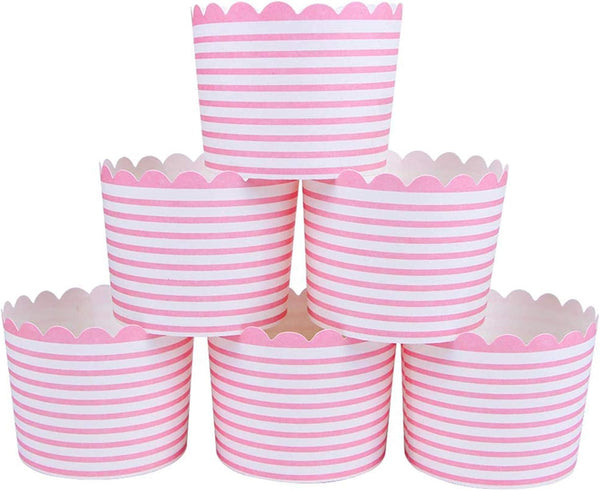 Webake Full Size Paper Baking Cups, 6oz Pink Cupcake Liners for Cupcake Bath Bomb, Set of 25 (Pink Stripe).