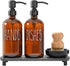 MOMEEMO Amber Glass Soap Dispenser Set Comes with Stainless Steel Pumps, Instant
