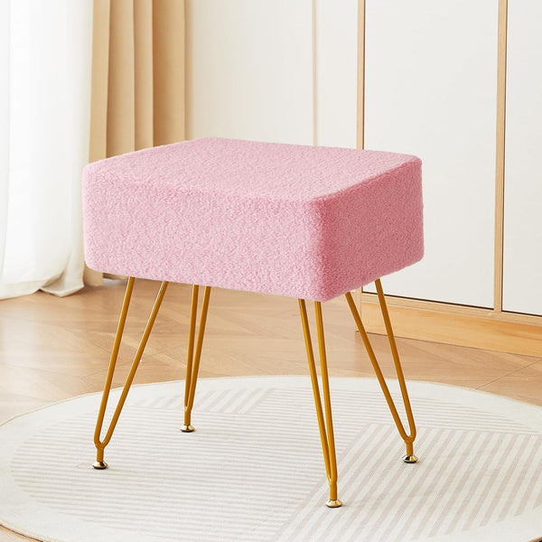 Teddy Velvet Stool Chair, Footrest Footstool Ottoman, Small Side Table, with 4