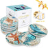 Teivio Absorbing Stone Sea Ocean Life Coasters, Cork Base with Holder, Set of 8 for Coastal Decor
