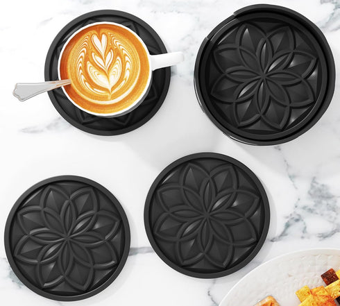 Set 6 HFHOME Silicone Coasters for Drinks - Pcs Cup Mat for Coffee Table, Desk, Bar - Home Decor Tabletop Protection