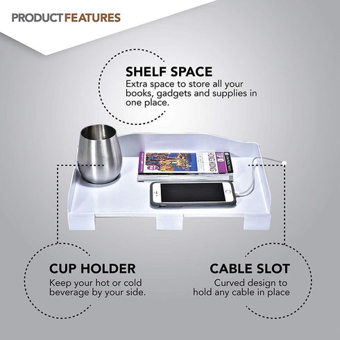 Modern Innovations Bedside Shelf for Bed, College Dorm Room, Bunk Bed Shelf/Caddy for Top Bunk, Clip On Nightstand Tray