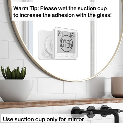 Waterproof Hanging Wall Clock, Large Digital Bathroom Alarm Clock for Kids, Kitchen Cooking Countdown Timer (White)