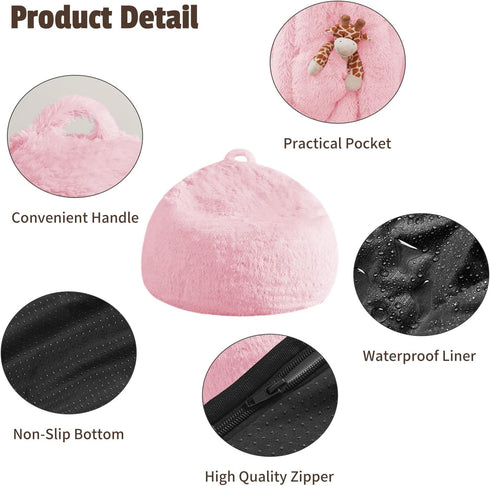 Bean Bag Cover (No Filler), Soft Faux Fur Stuffed Animal Bean Bag Storage Only Cover, Fluffy Plush Bean Bag Chair Cover