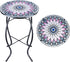 MUMTOP Side Patio Tables-Mosaic Outdoor Side Table - 14 Flower Glass Accent