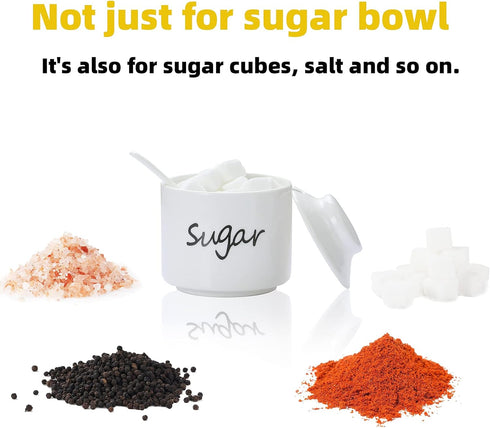 ONTUBE Ceramic Small Sugar Bowl with Lid and Spoon, Porcelain Sugar Pot, 8oz (White)