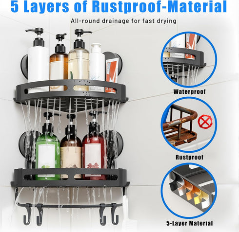 XXKMDXW Corner Shower Caddy Suction Cup Shower Shelf Corner No Drilling Bathroom Shower Organizer Storage Rack Suction