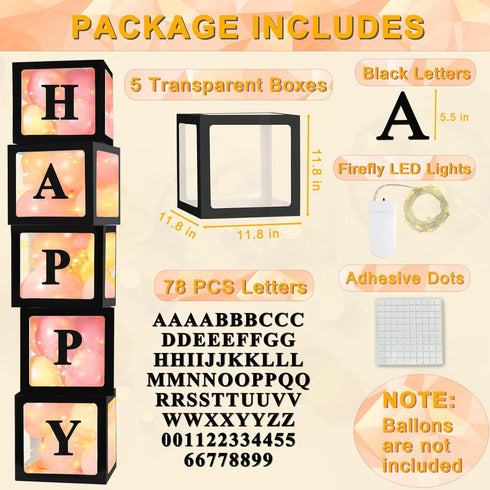 5 78 5 Ledido Transparent Balloon Boxes, Clear Balloon Boxes with Pcs String Lights and Letters for Baby Shower Gender