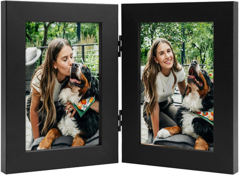 Frametory 4x6 Double Picture Frame, Hinged Collage for Desktop, White, 1 Pack