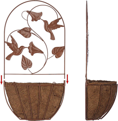 BAYN 2PKs Hummingbirds, Wall Hanging Planter Decor Art with Metal Wall Mounted Planters Indoor Outdoor Wall Planter