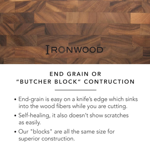 Ironwood Gourmet Large End Grain Prep Station Cutting Board, Acacia Wood, 14 x 20-Inch