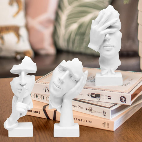 prosfalt 3 A-41 Pcs Thinker Statue, Silence is Gold Abstract Art Figurine, No Hear No See No Speak Modern Home Resin