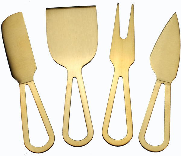 Prodyne Set of 4 Cheese Knives, Titanium Plated Stainless Steel, Gold Metal Color
