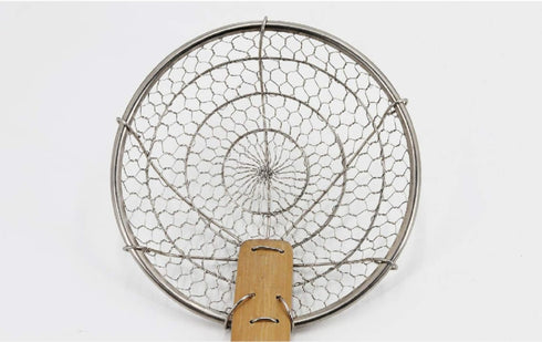 Bamboo Strainer Coarse Skimmer Kitchen - Stainless Steel Spider Strainer with Natural Bamboo Handle, Frying Spider Spoon