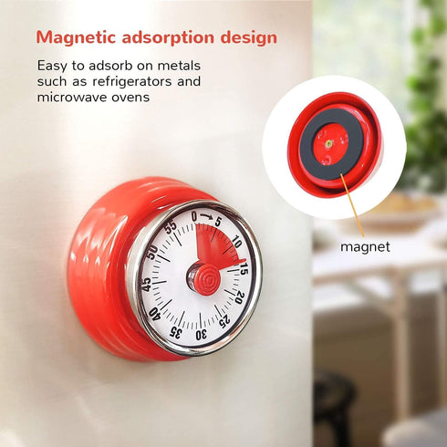 Mechanical Timer - 60 Minutes Visual Countdown Timer for Cooking, Classroom, Game, Study, with Magnetic Alarm Clock.
